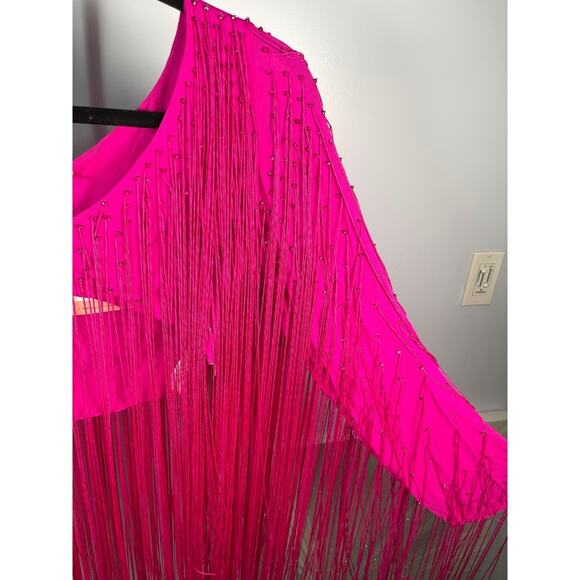 Cult Gaia Lorena Fringe Crystal Embellished Long Sleeve Pink Crop Top Size Small - Picture 6 of 11